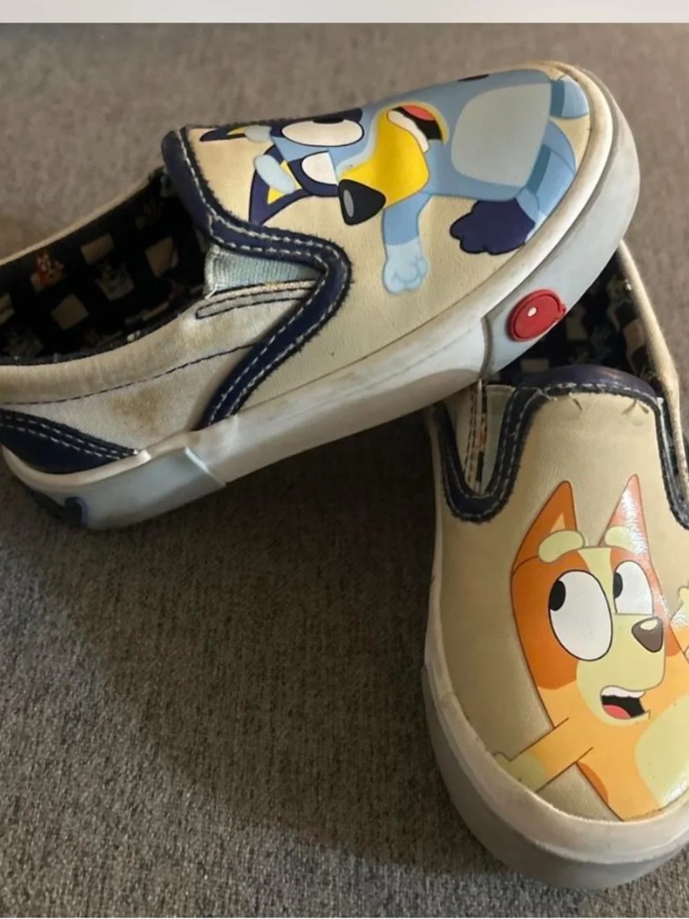 Kids Slip-On Sneakers with Blue and Orange Cartoon Dogs